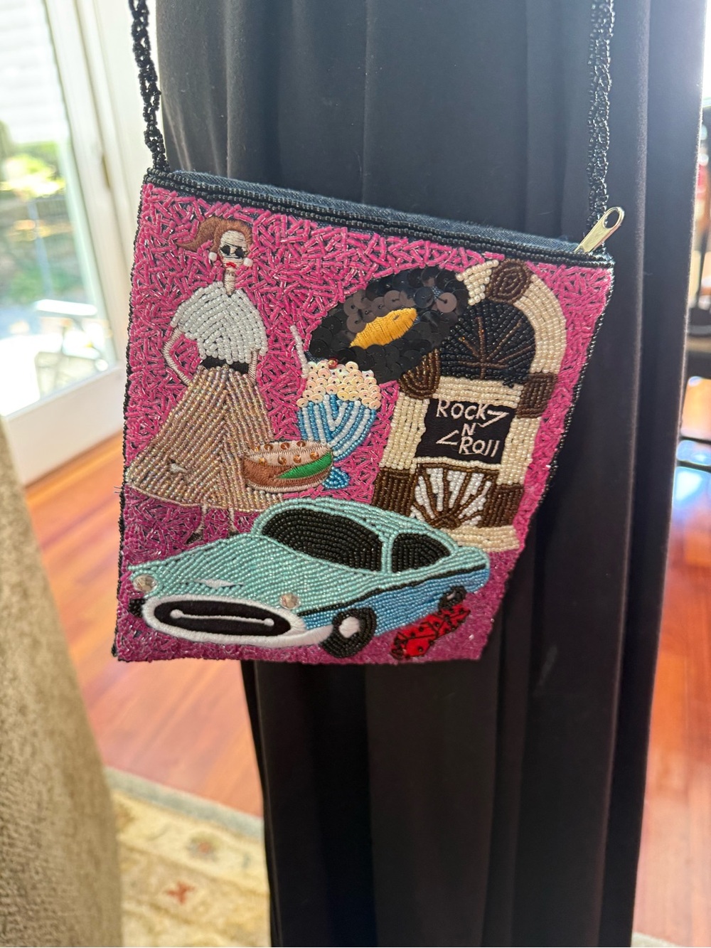 Beaded Pink Retro Scene Crossbody Bag